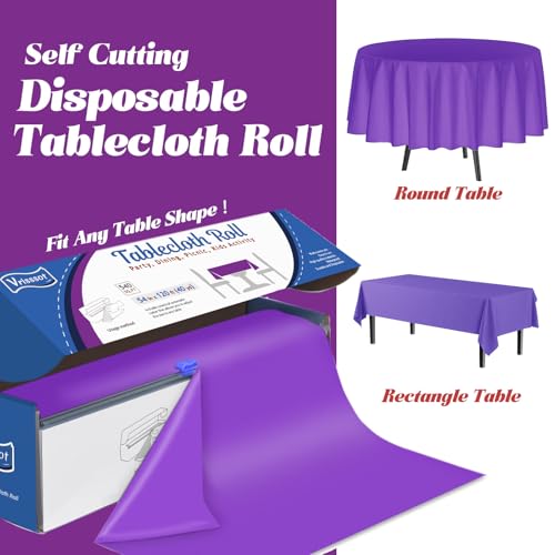 Plastic Table Cover Roll Disposable Tablecloth: 54in X 120ft Table Covers Plastic Table Cover Roll with Easy Slide Cutter Plastic Table Cloths for Parties Disposable-Purple - color: Purple, size: 1440" x 54" (Rectangular)