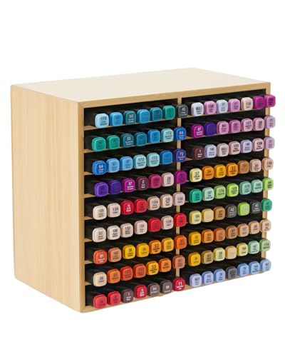 UCEC 126 Compact Bamboo Marker Holder with 18 Slots for Office Home | Space-Saving Desk Stationery Storage Sorter, Colored Pencils Gel Pens, Aesthetic Office Supplies Organizer for Pencils - size: 18 Compartments