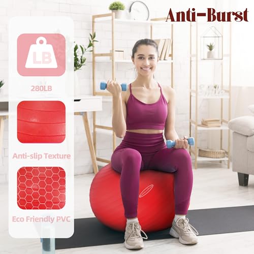 Fitvids Anti-Burst and Slip Resistant Exercise Ball Yoga Ball Fitness Ball Birthing Ball with Quick Pump - color: Red, size: S(15-18in/38-45cm)
