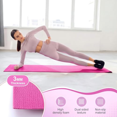 Funtery 3 mm Thin Yoga Mats Bulk, 68 x 24 Inches Lightweight PVC Exercise Mats Non Slip Workout Fitness Pads for Yoga Pilates Stretching Classes Gym Home Studio - color: Purple Series Color