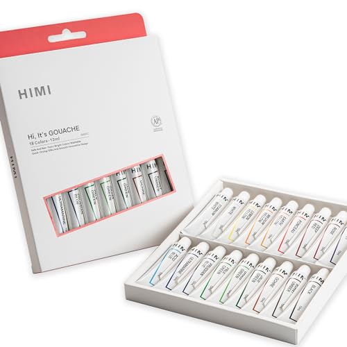 HIMI Gouache Paint Tube Set -18 Colors 12ml, with Rich Pigments, Gouache paint Non-Toxic, suitable for Beginners, Artists, and Hobby Painters. Beautiful Gifts for Art Supplies Painting（18 colors） - color: 18colors