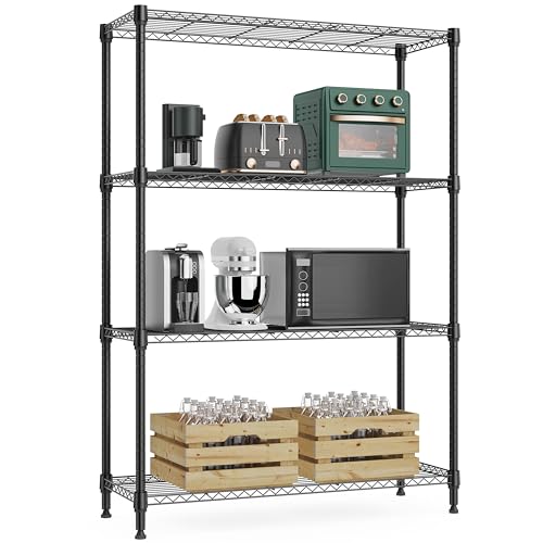 M MZG 1000 lbs 4Tier Shelf Metal Storage Shelves Wire Rack Closet Organizers for Garage Kitchen Bathroom Laundry Black 13.7" D x 29.5" W x 47.2" H - color: Black, size: 4 tiers, 13.7"D x 29.5"W x 47.2"H