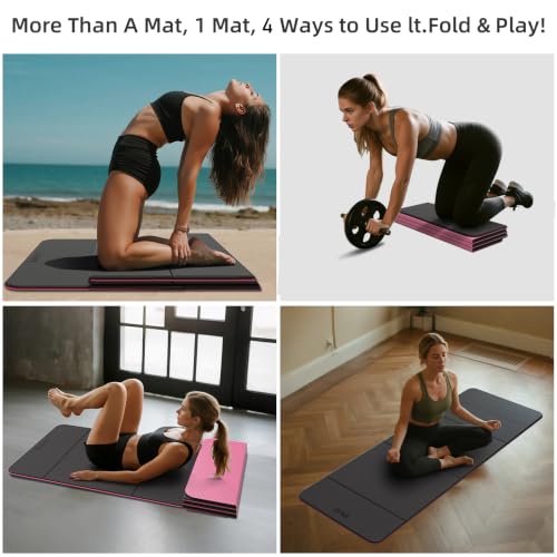 LVME Foldable Yoga Mat, 71"x24"x1/3" Thick(8mm), Non Slip Exercise Mat - color: Obsidian Black+Crimson