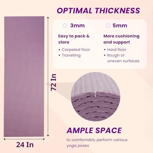 Everyday Yoga Deluxe Mat, Spacious 72"x24" Non-Slip, 3-5mm Extra Thick - color: Lilac, size: 5mm Thick