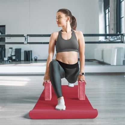 BalanceFrom 7-Piece Yoga Set with 71x24x0.5 Inches Extra Thick Mat and Carrying Sling – Includes 2 Blocks, Stretch Strap, 2 Towels, and Knee Pad for Home, Studio, and Gym Workouts - color: Red