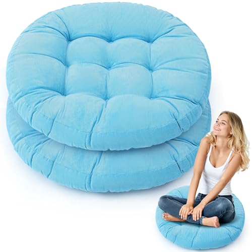 Jerify Bright Blue 2 Pcs Large Floor Pillow Cushion,Round 22 x 22 | Round Square Flexible Seating Floor Meditation Pillow for Classroom Adult Picnic Party Learning Daycare School Reading Corner - color: Bright Blue, size: Round 22 x 22