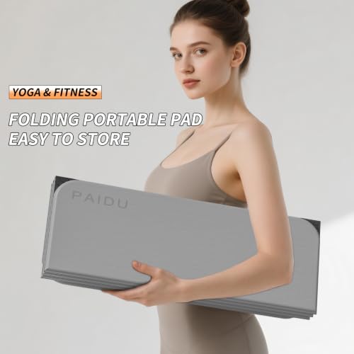 PAIDU Foldable Yoga Mat 10MM Thick SGS Certified TPE 75x26" Portable - color: Dark grey+ black