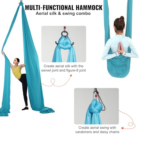 Happybuy Aerial Silk & Yoga Swing, 11 Yards, Hammock Kit, 100gsm Nylon Fabric, Full Rigging Hardware, Blue, Antigravity Flying for All Levels Fitness