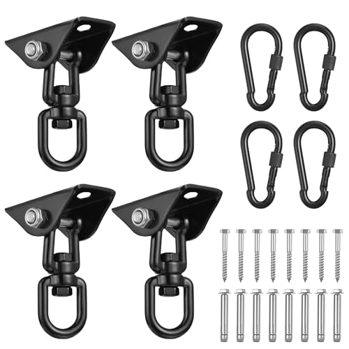 Albo 2650 LBS Heavy Duty Swing Hangers 4 Pack, 360° Swivel Ceiling Mount, Hammock Chair & Porch Swing Hardware, TRX, Yoga Swing & Punching Bag, Ceiling Mount for Wood Beam & Concrete - color: Black, size: 4 Pieces