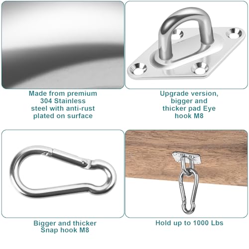 Heavy Duty Hammock Hanging kit - 1000 lb Capacity Swing Hooks, Ceiling Hooks for Wall/Ceiling Mount, Indoor & Outdoor - Stainless Steel (Medium) - size: Medium