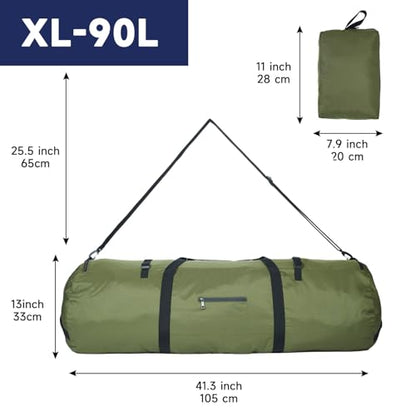 Arxus Duffle Bag 30L/50L/90L Long Travel Bag for Baseball Bat Tent Large - color: Green, size: 90L