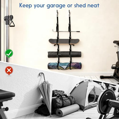 Camping Chair Wall Storage for Garage, Wall Storage Rack, Mounted Organizer System with Quick Release Buckles Space-Saving Garage Storage Hooks for Tents Umbrella Yoga Mats