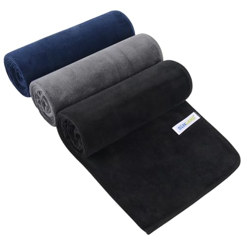 SINLAND Microfiber Gym Towels, Workout Sweat Towel 16x32In - color: Black+grey+navyblue