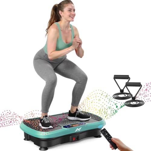 AXV Vibration Plate Fitness Platform Exercise Machine Body Vibrating Board | Curved Design Powerful 200W Bluetooth Oscillating Shake Plate for Lymphatic Drainage Recovery Whole Body Toning With Handles - color: BT.PRO.GREEN