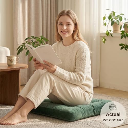 Floor Pillows for Adults Set of 2, Floor Cushions, 22 x 22 Inch, Green - color: Green, size: 2pack