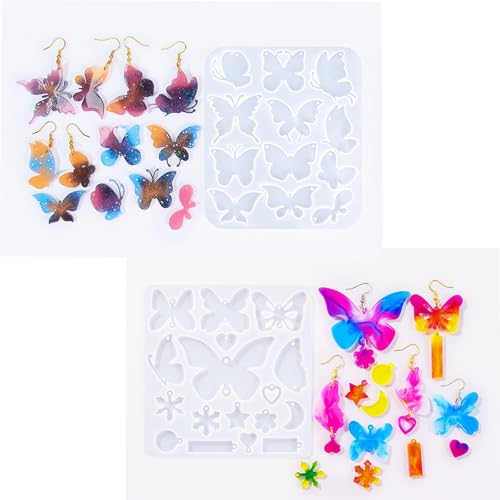 4 Piece Resin Earring Molds ， 47 Unique Shapes UV Butterfly Resin Molds with Holes Ideal for DIY Silicone Earrings Necklaces Jewelry and Animal Designs Creative Art Gifts - color: butterfly