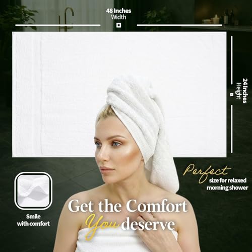 Pearl Linens Pack of 12 100% Cotton Bath Towels – 24x48 Quick-Dry, Lightweight, Soft & Absorbent Bathroom Towels for Spa, Gym, Hotel & Shower – Bulk White Towel Set - color: White, size: Bath Towel-XL-PK12