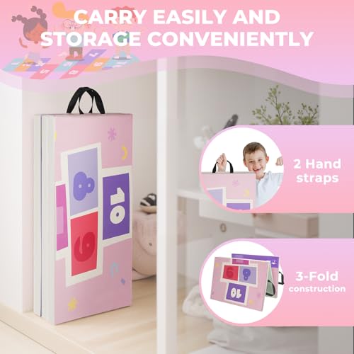 Kangaroo Hoppers Gymnastics Tumbling Mats Foldable Gym Tumble Mat for Kids - color: Pink-Hopscotch Design, size: 3×6FT×1''