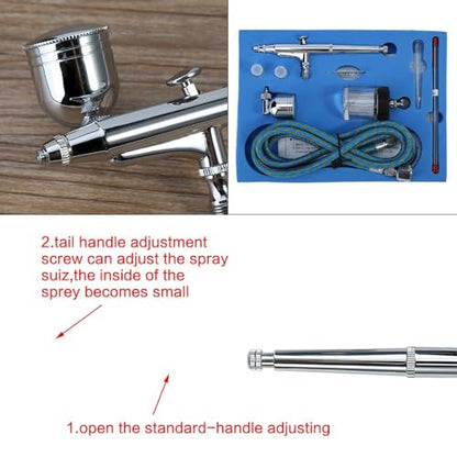 Anu Limen Dual Action Gravity Feed Airbrush Kit, 0.2/0.3/0.5mm Needle Nozzle Sprayer with 7ml/22ml Cups for Model Paint, Nails