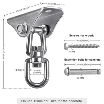 SELEWARE Stainless Steel Swing Hanger Heavy Duty Ceiling Swing Mount 2 Pack - color: Silver2 - 360° Swing Hanger ( 2 Pack )