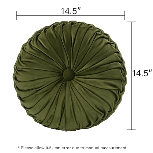 HIG Set of 2 Olive Velvet Decorative Round Pleated Throw Pillows - color: Olive