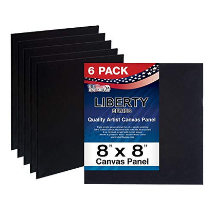 U.S. Art Supply 8 X 8 Inch Black Art Canvas Board Panels 6 Pack - 8 Ounce Heavyweight Cotton Acid Free Canvases for Painting Acrylics and Watercolor (1 Case of 6 Single Canvas Painting Panels) - size: 8" x 8"