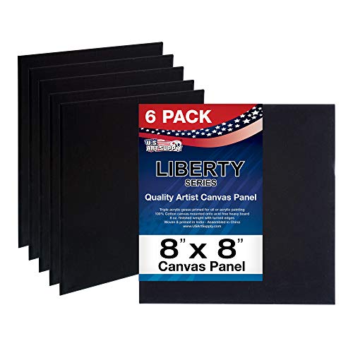 U.S. Art Supply 8 X 8 Inch Black Art Canvas Board Panels 6 Pack - 8 Ounce Heavyweight Cotton Acid Free Canvases for Painting Acrylics and Watercolor (1 Case of 6 Single Canvas Painting Panels) - size: 8" x 8"