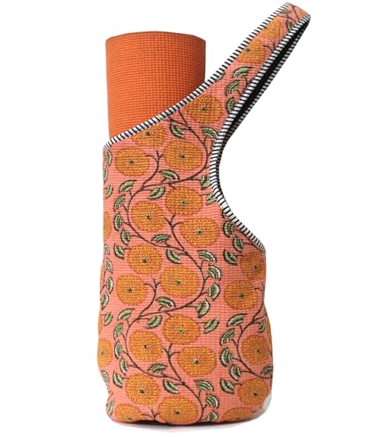 INDIAN CRAFT CASTLE Yoga Mat Bag | Tote Mat Bag | Sling Yoga Tote w/Large Side Pocket & Zipper Pocket | Yoga Mat Carrier Fits Most Size Mats - color: Peach Yellow