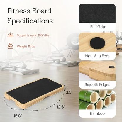 StrongTek Wooden Slant Board & Resistance Training Board Set – Adjustable Incline Stretch Board + Bamboo Exercise Platform for Strength, Rehab & Full-Body Workouts