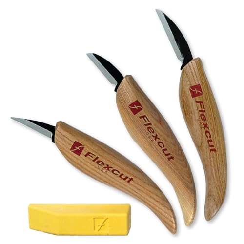 Flexcut Wood Carving Knives | Starter Set of 3 Woodcarving Knives | 1095 High Carbon Steel Blades | Ergonomic Ash Wood Handles for Beginners and Hobbyists | KN500 | Made in the U.S.A - style: 3-Piece Knife Starter Set