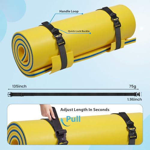 Multifunctional Floating Mat Straps with Quick - Release Buckles, Reusable Securing Straps with Hook - Attach Eyelets & Comfortable Carry Loops for Baby Crawling Mat, Yoga, Camping