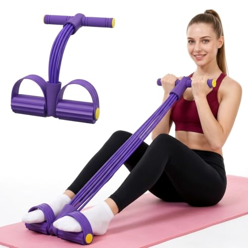 Pedal Resistance Band with Handle,4/6/8 Tubes Options,Full-Body Use - color: 8Tubes-Purple