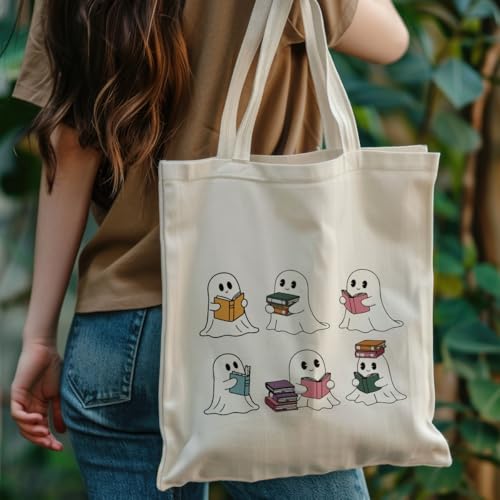 Canvas Bag for Women Grocery Shopping Travel Gym Weekender Vacation Womens Work Tote Bag Gifts - color: Ghost Book