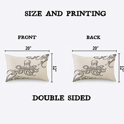 TKS MITLAN Octopus Throw Pillow Case Cushion Cover Tentacles in a Rough Wood Cut Style Linen Couch Bed Sofa Car Waist Cushion Cover 12 x 20 inch - color: Octopus 2, size: 20" x 12" (Pack of 1)