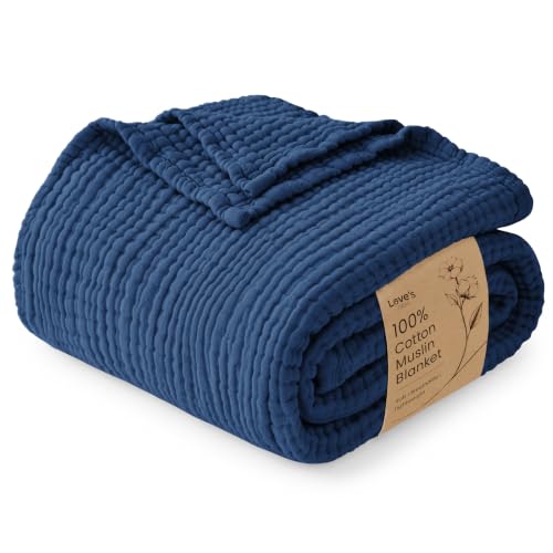 Love's cabin 100% Cotton Muslin Blanket, 6 Layer Lightweight Breathable Gauze Throw Blanket 50 x 60 Inches, Soft All Season Blanket for Couch, Bed, Sofa, Dark Blue - color: Dark Blue, size: Throw(50"x60")