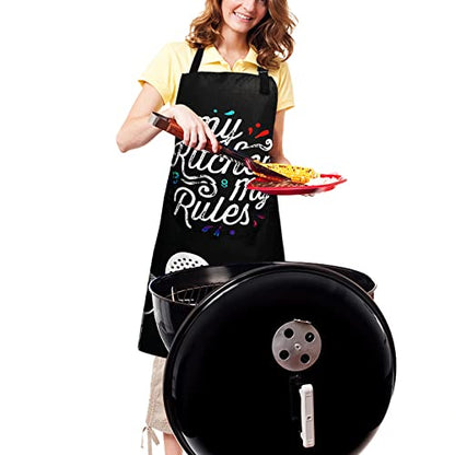 Adjustable Waterproof Apron Bib Apron with 2 Pockets Cooking Kitchen Aprons for Women Men Chef - color: My Kitchen My Rules Apron