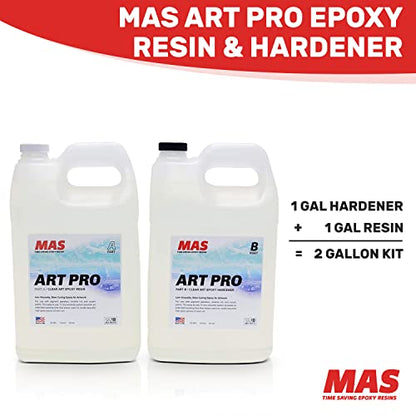 MAS Epoxies Art Pro UV Resistant Clear Epoxy Resin Kit, 2-Gallon | Zero VOCs, Self-Leveling, Ideal for Jewelry Making, Flower Preservation, Resin Crafts, Use With Pigment Powders, Alcohol Ink - size: 2 Gallon