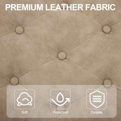 43.5" Button Tufted Faux Leather End of Bed Entryway Bench, Light Taupe - color: Light Taupe-pu-tufted