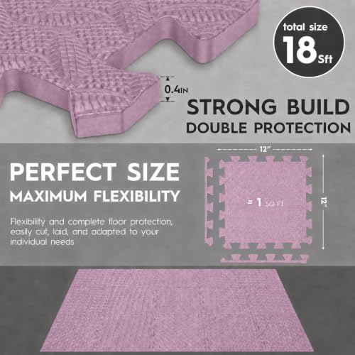18 Pcs EVA Foam Floor Tiles, Puzzle Exercise Mat Set for Gym | Cover 18 sqft with 12.6" x 12.6" x 0.4" interlocking tiles for home gyms, garages and workout equipment - color: Pink