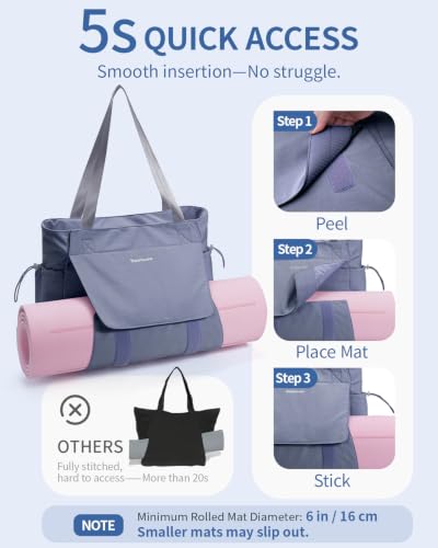 sportsnew Yoga Mat Bag Waterproof Tote Gym Bag Mat Carrier W/Wet Pocket - color: Gray Blue