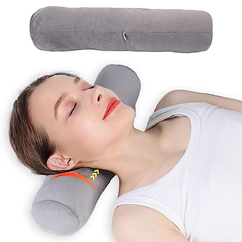 Neck Roll Pillow, Cervical Neck Pillow Bolster Pillow for Sleeping | Cotton neck roll, machine-washable cover, supports neck, legs, back & sleeping, slim bolster for bed & yoga - color: Grey 24