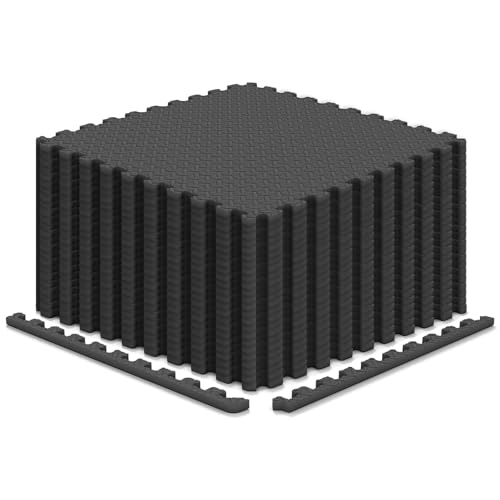 Tangkula Puzzle Exercise Mats, 0.5” Thick EVA Interlocking Foam Floor Tiles for Protective, Non-Slip Workout Mats for Home Gym Equipment, Foam Play Mats, 25 in x 25 in, 104 Sq Ft - 24 Tiles (Black) - color: Black, size: 104 Sq.Ft.
