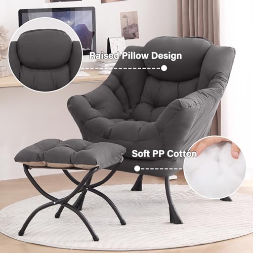 Tiita Lazy Chair with Ottoman, Comfy Reading Accent Chair, Dark Grey - color: Dark Grey