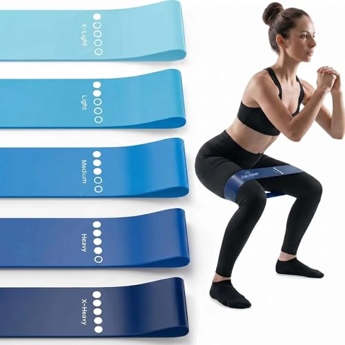 5-Pack Workout Resistance Bands, Elastic Home Gym Equipment | Ideal for strength, stretching, Pilates & yoga. Suits physical therapy, leg/glute/arm training. Practical & multi-use - color: blue