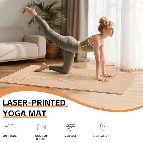 Large Yoga Mat Thick, 76"x32"x0.31"Wide POE Exercise Mat with Non-Slip Surface & Carry Strap, Anti-Tear Workout Mat for Yoga, Pilates, Fitness - color: Coffee Cream