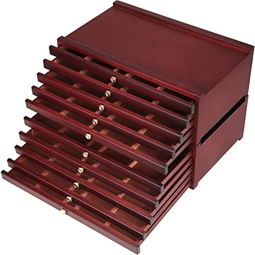 MEEDEN Art Supply Storage Box: 10 Drawers Pencil Organizer Craft Storage | Beech Wood Multifunctional Organizer Box with Compartments for Pastels, Colored Pencils, Pens, Makeup Brushes-Deep Walnut - size: 10 Layer Drawers