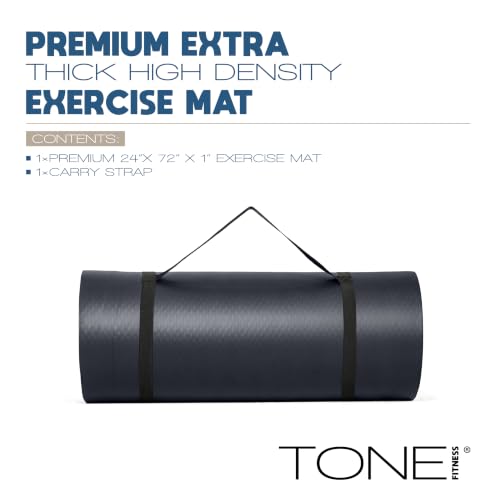 Tone Fitness 1-Inch Thick Yoga Mat | High-Density, Non-slip Exercise Mat with Carrying Strap for Yoga, Pilates, & Home Gym Workouts | Multiple Options - color: Black, style: Diamond