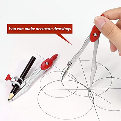 Vobou Math Geometry Sets 10 Pcs, Student Supplies Kit, Compass Set (Red | Shatterproof Storage Box,Includes Rulers,Protractor,Compass,Eraser,Pencil Sharpener,Lead Refills,Pencil, for Drafting - color: Red