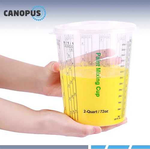 CANOPUS 72-oz Paint Mixing Cups, Pack of 12 Cups with 3 Lids, Reusable and Solvent-Resistant Clear Plastic Containers for Paint, Epoxy, Resin, Oil, and Thinner - size: 72 oz