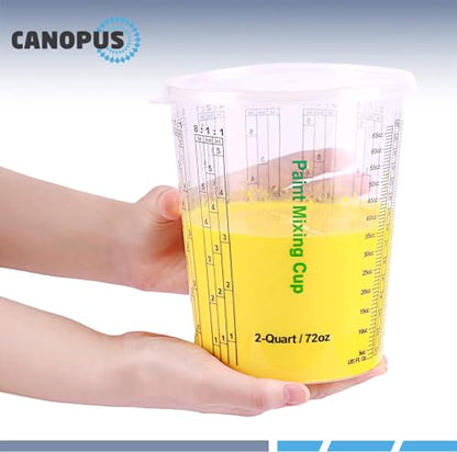 CANOPUS 72-oz Paint Mixing Cups, Pack of 12 Cups with 3 Lids, Reusable and Solvent-Resistant Clear Plastic Containers for Paint, Epoxy, Resin, Oil, and Thinner - size: 72 oz